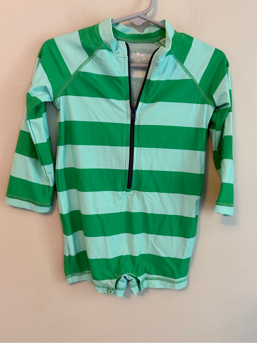 Primary Long-Sleeve Zip Front Rash Guard Swimsuit - Green Stripe